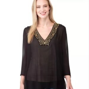 Micheal Kors Black Embellished V-Neck Women's Top Blouse